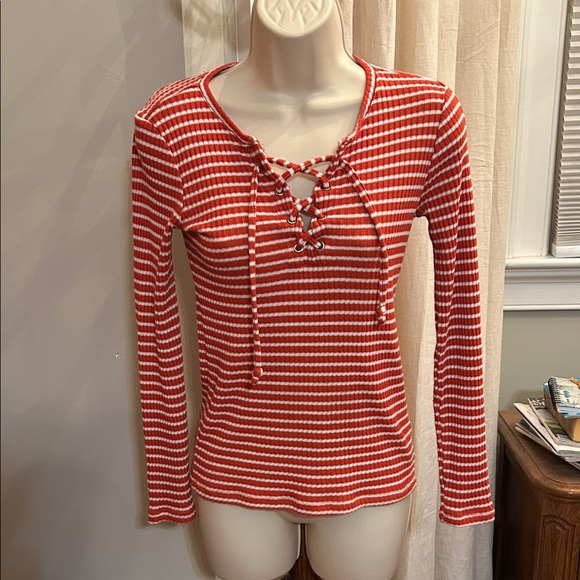 Michael Kors Striped Lace-Up Long Sleeve Top - Picture 1 of 5